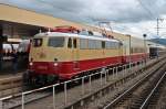 113 311-5 des DB Museum Koblenz-Ltzel am 15.09.2013 auf Gleis 2 des Badischen Bahnhofes in Basel, des an diesem Tag den 100 Geburtstag hatte. Sie stand zusammen mit dem Rheingold Clubwagen 61 80 89-70 403-4 auf Gleis 2 und prsentirte sich dem Publikum.