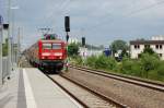 Am 29.06.2007 erreicht 114 036-7 mit RE3 den Bahnhof Rckersdorf.