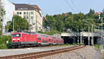 114 006 mit RB10a Tübingen-Heilbronn am 22.07.2021 in Stuttgart-Feuerbach. Die Garnitur von Wedler Franz verkehrt im Auftrag von Abellio als Ersatz für nicht ausgelieferte Talent-2-Triebzüge. 