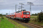 114 040 zog am 13.09.2022 den RE5 3517 von Stralsund nach Baruth. Aufgenommen bei Voigdehagen.

