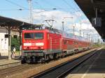 Am Vormittag des 5.9.2007 trifft Lok 114 039 mit einem Regionalexpress aus Stralsund in Prenzlau ein. Nach kurzem Aufenthalt geht die Fahrt weiter nach Berlin.