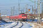 114 007 mit ihrer RE hat gerade den Bf Stralsund verlassen, 26.01.2010