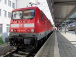 114 035 9 am Zugschluss des RE 4 nach Ludwigsfelde im Bahnhof von Schwerin am 17.04.2011