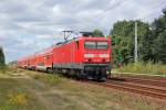 Am 27.August 2012 war 114 018 mit einem RE1 bei Berlin-Friedrichshagen auf dem Weg nach Frankfurt/Oder.