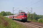 115 350-1 mit einem Fussball-SDZ nach Wolfsburg, am 07.05.2011 kurz hinter Einb.-Salzderhelden