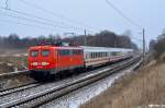 Die frisch Untersuchte 115 114 am 31.01.14 mit dem 2239 in Sildemow/Rostock  