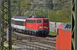 Die vorerst letzte Reise nach Singen. 115 448-3 bei der Einfahrt in den Hbf Singen. April 2014.