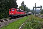 Die alte Lady 115 198-4 wurde 1958 in Dienst gestellt und war damals in Frankfurt am Main beheimatet.Am Morgen des 9.9.2014 zieht sie den Ic 282 aus Zürich Hb kommend nach Stuttgart Hbf bei