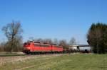 151 129 und 139 131 mit einem Schwellenzug bei Hattenhofen (02.04.2007)