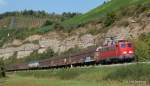 139 287-7 der BayernBahn passiert am 4.09.12 mit dem Henkelzug aus Langenfeld die Sandsteinfelsen vor Himmelstadt.