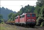 Und wieder die gute 140er vor der Linse: 140 798 und 140 853 schleppen den 52287 von Hagen-Vorhalle nach Kreuztal. Aufgenommen bei Plettenberg am 05.06.2008. Den harten Betriebsaltag sieht man der 140 798 frmlich an....
