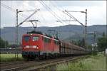 140 837 und 140 801 bespannen am 22.05.2009 den leeren Kohlenbomber bei Hohenlimburg in Richtung Hagen.