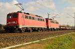 140  850-9 und 140 837-6 kommen mit leeren Coiltragwagen am Fotografen vorbei in Richtung Osterath gefahren. Sonntag 22.2.2015