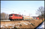 140173 mit Güterzug in Richtung Münster am 24.02.1996 um 10.20 Uhr am Ortsrand von Hasbergen.