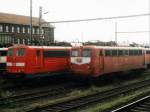140 755-0 und 151 042-9 auf Wanne Eickel Hauptbahnhof am 21-4-2001.