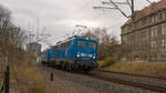 Am 18.11.17 kommen 140 050-3 und 145 030-7 der Press als Lz von Hof zurück nach Plauen und fahren weiter Richtung Reichenbach. Das Wetter war an diesem Tag leider kalt und stark bewölkt.