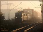 Im Morgennebel auf der Brcke ber die Schwarze Elster in Uebigau: WAB51 und WAB52 mit dem LDC-Sonderzug Cottbus - Weimar, 11.10.08: