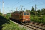 DP 62 und DP 61 der WAB ziehen am 20.8.2010 einen Gterzug Rtg. Halle/Saale auf der KBS 340. Bild entstannt von ffentl. zugngl. Gelnde.
Im Hintergrund, wo der Prellbock steht, ist der Abzweig zur KBS 250 Rtg. Bitterfeld.
Halle, der 20.8.2010