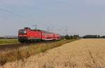 143 034 mit dem RE 1 Göttingen - Leinefelde - Göttingen fotografiert am BÜ bei Niedernjesa am 20.07.2018 
