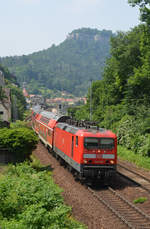 143 919 hat am 11.06.19 bereits Königstein verlassen und führt ihre S-Bahn nun weiter nach Bad Schandau.