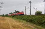 Am 28.07.2007 zieht die 143 585-8 den RE von Leipzig nach Dresden, hier nach Priestewitz.