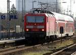 Gastspiel auf RE3 | 3306 | 143 193-1 mit RE7-Garnitur von Prenzlau [WPL] nach Stralsund Hbf [WSR] | Februar 2022 | Bf Anklam