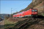 143 025 schiebt am 09.02.2008 die RB27 (RB 12564)  Rhein-Erft-Bahn  von Koblenz Hbf nach Kln Hbf.