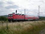 143 829 ist am 7.07.2008 fr die Regionalbahn Halle(S)-Sangerhausen eingeteilt.