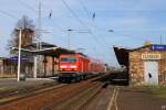 143 875 verlsst am 23.03.2011 mit dem RE 26058 nach Leipzig Hbf den Bahnhof Eilenburg.