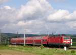 143 293 ist mit einer RegionalBahn aus Bebra am 24.05.2006 auf dem Weg nach Eisenach. Aufgenommen bei Eisenach. 