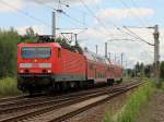 143 574-2  am 22. Juli 2012 - Einfahrt in den  Bahnhof Knigs Wusterhausen mit RB 14 (RB 18990) nach Berlin Schnefeld Flughafen.