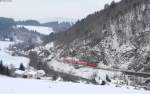 RB 26948 (Seebrugg-Freiburg(Brsg) Hbf) mit Schublok 143 856-3  Hinterzarten  bei Falkensteig 18.1.13