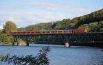 143 357 am 22.9.12 mit einer S6 auf dem Weg nach Kln-Nippes bei der berfahrt ber die Ruhrbrcke in Essen-Kettwig.