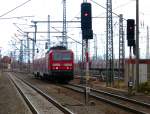 Kaum ist 143 891-0 am Signal vorbei schaltete es schon gleich wieder auf Rot. Aufnahme enstand vom Ende des Bahnsteig 1. Nordhausen 29.12.2013