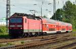 143 114-7 mit RB 27 nach Mönchengladbach verlässt Grevenbroich am Freitag den 9.5.2014