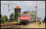DB 143644 hatte am Morgen des 04.07.2016 einen Kesselwagen Zug nach Oldenburg gebracht und fährt, die Hunte Klapp Brücke verlassend, solo in Richtung Bremen zurück.