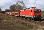 143 316-8 (9180 6 143 316-8 D-DB) passiert am 10.03.2017 mit unbeladenen Autotransportwagen Ahlten Ri Osten...