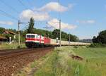 143 822 und 143 848 (EBS) war am 27.05.22 mit dem Brakezug in Remschütz zu sehen.