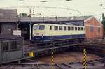 Bahnbetriebswerk Bebra am 7.6.1991: 150073 auf der Drehscheibe um 17.26 Uhr