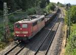 DB Schenker Rail 151 014 mit gemischtem Güterzug in Richtung Bremen (Ostercappeln, 07.08.11).