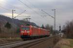 Die 185 057-7 mit der 185 041-1, 152 053-5 und der 151 125-2 am 28.01.2012 in Leutesdorf.