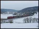 Die einzige orientrote ihrer Baureihe hat am 11.02.2013 die Aufgabe einen Autoteilezug aus Ingolstadt nach Stuttgart zu befrdern.