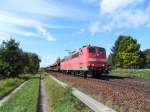 151 023-9 zieht ihren Leergterzug am 05.10.2012 kurz nach Gaimersheim in Richtung Ingolstadt.