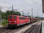 151er Doppeltraktion gefhrt von RailioN 151 119 vor DB 151 110 mit einem Zug Selbstentladewagen in Richtung Hamburg; Winsen (Luhe), 22.06.2013  