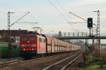 151 040-3 zieht ihren Zug in Laudenbach(Bergstraße) Richtung Bensheim. 06.03.2014
