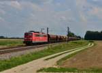 151 160 mit einem Schotterzug am 17.07.2014 bei Langenisarhofen.