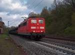 151 038-7 mit einen leeren Autozug zu sehen bei Vollmerz am 25.03.14.