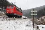 151 012-2 DB Schenker fhrt nach einem Schubdienst ber die Frankenwaldrampe zurck nach Pressig/ Rothenkirchen bei Steinbach am 23.01.2015.