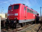 BR 151 017-1 mit Railion Beschriftung am 10.02.07 abgestellt am ehemaligen Bw Rosenheim.