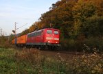 151 022-1 mit Containerzug aus Richtung Norden kommend. Aufgenommen zwischen Friedland(HAN) und Eichenberg am 31.102014.